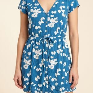 Lovestitch Women's Butterfly Print Dress V-Neck Button Front Boho Mini Small
